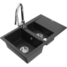 Mexen Gaspar granite sink 1.5-bowl with drainer and Elia kitchen faucet, black/silver metallic - 6507-73-670101-00