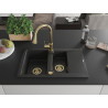 Mexen Gaspar granite sink 1.5-bowl with drainer and Elia kitchen faucet, black/silver metallic - 6507-73-670101-50