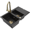 Mexen Gaspar granite sink 1.5-bowl with drainer and Elia kitchen tap, black/silver metallic - 6507-73-670101-50