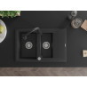 Mexen Gaspar 1.5-bowl granite sink with drainer and Elia kitchen faucet, black/silver metallic - 6507-73-670101-70