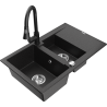Mexen Gaspar 1.5-bowl granite sink with drainer and Elia kitchen faucet, black/silver metallic - 6507-73-670101-70