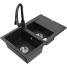 Mexen Gaspar granite sink 1.5-bowl with drainer and Elia kitchen faucet, black/silver metallic - 6507-73-670101-70
