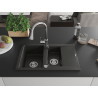 Mexen Gaspar granite kitchen sink 1.5-bowl with draining board and Elia kitchen faucet, black/gold metallic - 6507-75-670101-00