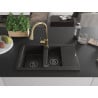 Mexen Gaspar granit sink 1.5-bowl with drainer and kitchen faucet Elia, black/gold metallic - 6507-75-670101-50-B