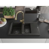 Mexen Gaspar granite kitchen sink with 1.5-bowls, drainer and tap Elia, black/gold metallic - 6507-75-670101-50-B