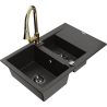 Mexen Gaspar granit sink 1.5-bowl with drainer and kitchen faucet Elia, black/gold metallic - 6507-75-670101-50-B
