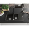Mexen Gaspar granite sink 1.5-bowl with drainer and Elia kitchen faucet, black/golden metallic - 6507-75-670101-70