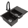 Mexen Gaspar granit sink 1.5-bowl with drainer and kitchen faucet Elia, black/golden metallic - 6507-75-670101-70