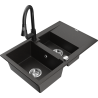 Mexen Gaspar granite sink 1.5-bowl with drainer and Elia kitchen faucet, black/golden metallic - 6507-75-670101-70