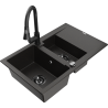 Mexen Gaspar 1.5-bowl granite sink with drainer and kitchen faucet Elia, black/gold metallic - 6507-75-670101-70-B