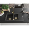 Mexen Gaspar granite kitchen sink 1.5-bowl with drainer and Elia kitchen faucet, black speckled - 6507-76-670101-50