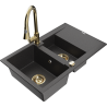 Mexen Gaspar 1.5-compartment granite sink with a drip tray and kitchen mixer tap Elia, spotted black - 6507-76-670101-50