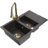 Mexen Gaspar granite kitchen sink 1.5-bowl with drainer and Elia kitchen faucet, black speckled - 6507-76-670101-50