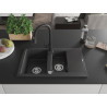 Mexen Gaspar granite sink 1.5-bowl with drainer and Elia kitchen faucet, black speckled - 6507-76-670101-70