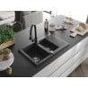 Mexen Gaspar granite sink 1.5-bowl with drainer and Elia kitchen faucet, black speckled - 6507-76-670101-70