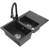 Mexen Gaspar granite sink 1.5-bowl with drainer and Elia kitchen faucet, black speckled - 6507-76-670101-70