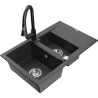 Mexen Gaspar granite sink 1.5-bowl with drainer and kitchen faucet Elia, black speckled - 6507-76-670101-70