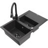 Mexen Gaspar 1.5-bowl granite sink with drainer and Elia kitchen faucet, speckled black - 6507-76-670101-70-B
