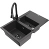 Mexen Gaspar 1.5-compartment granite sink with a drip tray and kitchen mixer tap Elia, spotted black - 6507-76-670101-70-B