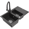 Mexen Gaspar 1.5-bowl granite sink with drainer and Elia kitchen faucet, speckled black - 6507-76-670101-76
