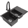 Mexen Gaspar granite sink 1.5-bowl with drainer and Elia kitchen faucet, black speckled - 6507-76-670101-76