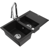 Mexen Gaspar 1.5-compartment granite sink with a drip tray and kitchen mixer tap Elia, Black - 6507-77-670101-00