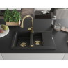 Mexen Gaspar granite sink 1.5-bowl with drainer and Elia kitchen faucet, black - 6507-77-670101-50