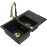 Mexen Gaspar 1.5-bowl granite sink with drainer and Elia kitchen faucet, black - 6507-77-670101-50