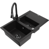 Mexen Gaspar 1.5-compartment granite sink with a drip tray and kitchen mixer tap Elia, Black - 6507-77-670101-70-B