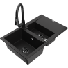 Mexen Gaspar granite sink 1.5-bowl with drainer and Elia kitchen tap, black - 6507-77-670101-70-B