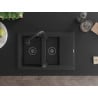 Mexen Gaspar granite sink 1.5-bowl with drainer and Elia kitchen tap, black - 6507-77-670101-70-B