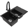 Mexen Gaspar granite sink 1.5-bowl with drainer and Elia kitchen faucet, black - 6507-77-670101-70