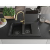 Mexen Gaspar granite sink 1.5-bowl with drainer and Elia kitchen faucet, black - 6507-77-670101-50-B