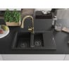 Mexen Gaspar granite sink 1.5-bowl with drainer and Elia kitchen tap, black - 6507-77-670101-50-B