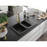 Mexen Gaspar granite sink 1.5-bowl with drainer and Elia kitchen faucet, black - 6507-77-670101-50-B