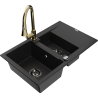 Mexen Gaspar 1.5-compartment granite sink with a drip tray and kitchen mixer tap Elia, black - 6507-77-670101-50-B