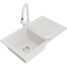 Mexen Pablo 1-bowl granite sink with drainer and Elia kitchen tap, white - 6510-20-670101-20