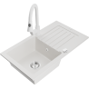 Mexen Pablo granite single-bowl sink with drainer and Elia kitchen faucet, white - 6510-20-670101-20