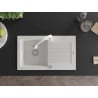 Mexen Pablo 1-bowl granite sink with drainer and Elia kitchen tap, white - 6510-20-670101-20