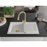 Mexen Pablo 1-bowl granite sink with drainer and Elia kitchen faucet, white - 6510-20-670101-50