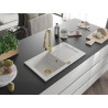 Mexen Pablo granite sink 1-bowl with drainer and kitchen faucet Elia, white - 6510-20-670101-50