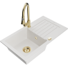 Mexen Pablo granite sink 1-bowl with drainer and kitchen faucet Elia, white - 6510-20-670101-50