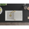 Mexen Pablo 1-bowl granite sink with drainer and Elia kitchen faucet, white - 6510-20-670101-50