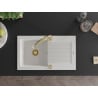 Mexen Pablo 1-bowl granite sink with drainer and Elia kitchen tap, white - 6510-20-670101-50