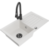Mexen Pablo 1-bowl granite sink with drainer and Elia kitchen faucet, white - 6510-20-670101-70