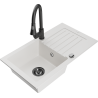 Mexen Pablo granite sink 1-bowl with drainer and Elia kitchen tap, white - 6510-20-670101-70