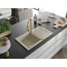 Mexen Pablo 1-bowl granite sink with drainer and Elia kitchen faucet, beige - 6510-69-670101-50