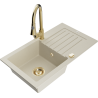 Mexen Pablo 1-bowl granite kitchen sink with drainer and Elia kitchen faucet, beige - 6510-69-670101-50