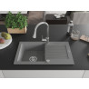 Mexen Pablo granite kitchen sink 1-bowl with drainer and Elia kitchen faucet, gray - 6510-71-670101-00