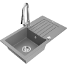 Mexen Pablo 1-compartment granite sink with a drip tray and kitchen mixer tap Elia, Grey - 6510-71-670101-00